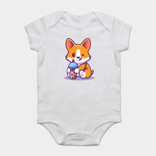 Cute Corgi Drink Milk Tea Boba Baby Bodysuit